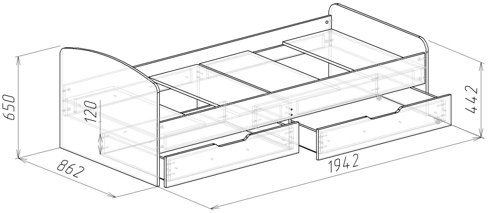 Кровать односпальная Лира-1 с ящиками