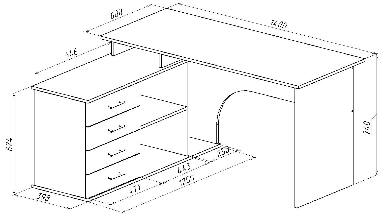 размеры компьютерного стола стандарт чертеж