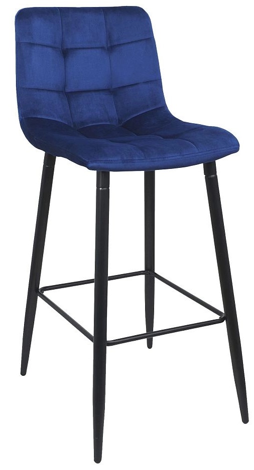 Стул барный STELLA синий велюр/черный. Высокий стул купить.