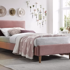 Кровать односпальная SIGNAL ACOMA VELVET BLUVEL 52 античный розовый / дуб, 90 / 200